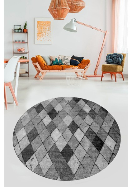 Baklava Desenli Dijital Kaymaz Yıkanabilir Yuvarlak Mutfak Salon Halısı Y-Modern-31-Gri fiyatları