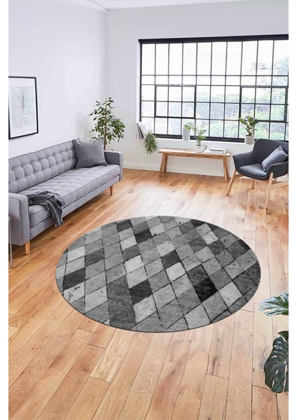 Baklava Desenli Dijital Kaymaz Yıkanabilir Yuvarlak Mutfak Salon Halısı Y-Modern-31-Gri modelleri