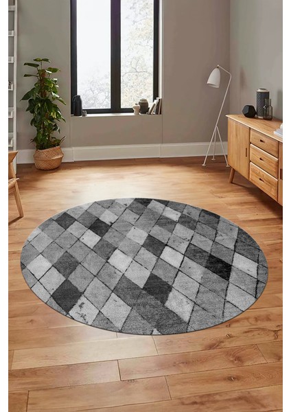 Baklava Desenli Dijital Kaymaz Yıkanabilir Yuvarlak Mutfak Salon Halısı Y-Modern-31-Gri indirimleri