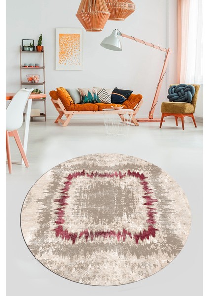 Modern Sade Desen Dijital Kaymaz Yıkanabilir Yuvarlak Mutfak Salon Halısı Y-Modern-37-Bordo fiyatları
