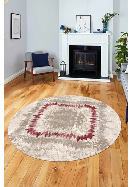 Modern Sade Desen Dijital Kaymaz Yıkanabilir Yuvarlak Mutfak Salon Halısı Y-Modern-37-Bordo fırsatları