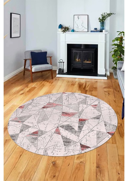 Modern Desen Özel Tasarım Kaymaz Yıkanabilir Yuvarlak Mutfak Salon Halısı Y-Modern-82-Pembe