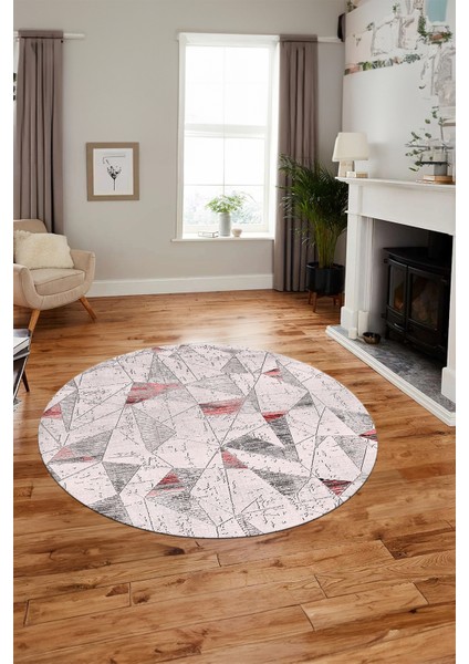 Modern Desen Özel Tasarım Kaymaz Yıkanabilir Yuvarlak Mutfak Salon Halısı Y-Modern-82-Pembe fırsatları