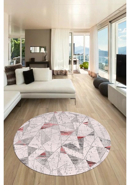 Modern Desen Özel Tasarım Kaymaz Yıkanabilir Yuvarlak Mutfak Salon Halısı Y-Modern-82-Pembe indirimleri