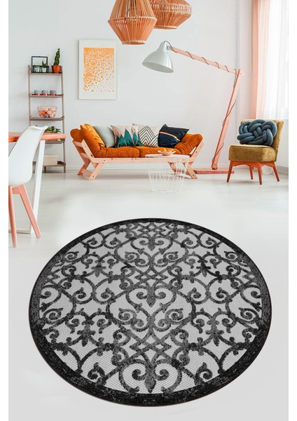 Modern Klasik Desen Dijital Kaymaz Yıkanabilir Yuvarlak Mutfak Salon Halısı Y-Modern-32-Gri fiyatları