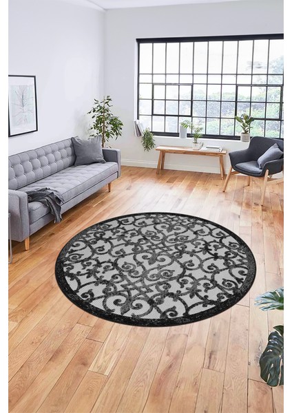 Modern Klasik Desen Dijital Kaymaz Yıkanabilir Yuvarlak Mutfak Salon Halısı Y-Modern-32-Gri modelleri