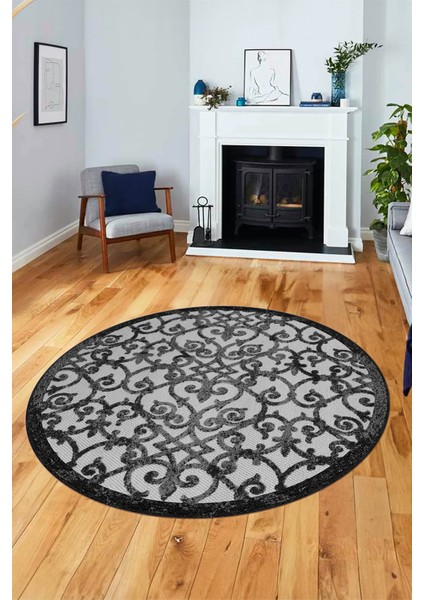 Modern Klasik Desen Dijital Kaymaz Yıkanabilir Yuvarlak Mutfak Salon Halısı Y-Modern-32-Gri fırsatları