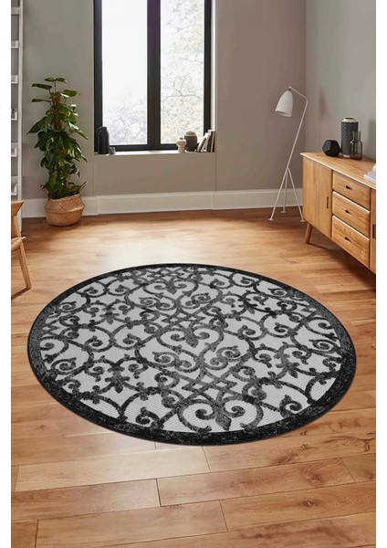 Modern Klasik Desen Dijital Kaymaz Yıkanabilir Yuvarlak Mutfak Salon Halısı Y-Modern-32-Gri indirimleri