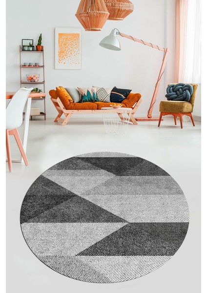 Baskılı Kaymaz Yıkanabilir Modern Yuvarlak Mutfak Halısı Salon Halısı Y-Modern-54-Gri
