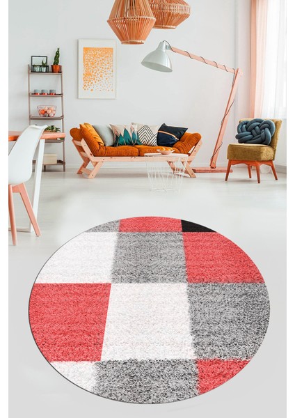 3D Baskılı Kaymaz Yıkanabilir Yuvarlak Mutfak Halısı Salon Halısı Y-Modern-53-Pembe