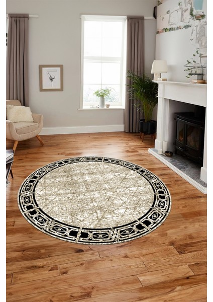 Çerçeveli Baskılı Kaymaz Taban Yıkanabilir Yuvarlak Mutfak Salon Halısı Y-MODERN-118-BEJ fiyatları