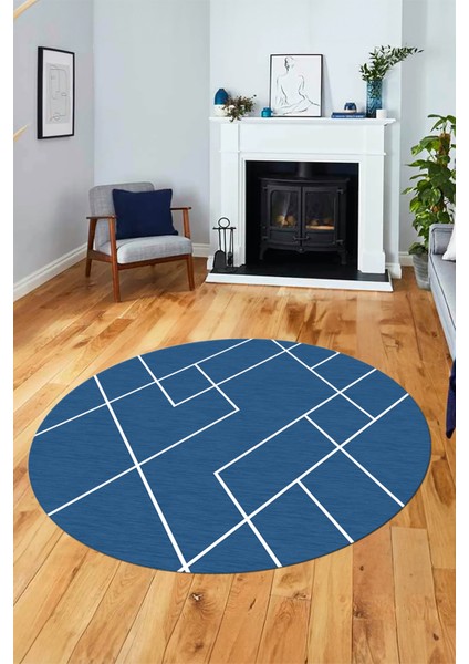 Baskılı Kaymaz Yıkanabilir Çizgili Modern Yuvarlak Mutfak Halısı Salon Halısı Y-Modern-58-Mavi modelleri