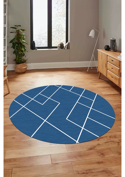 Baskılı Kaymaz Yıkanabilir Çizgili Modern Yuvarlak Mutfak Halısı Salon Halısı Y-Modern-58-Mavi fırsatları