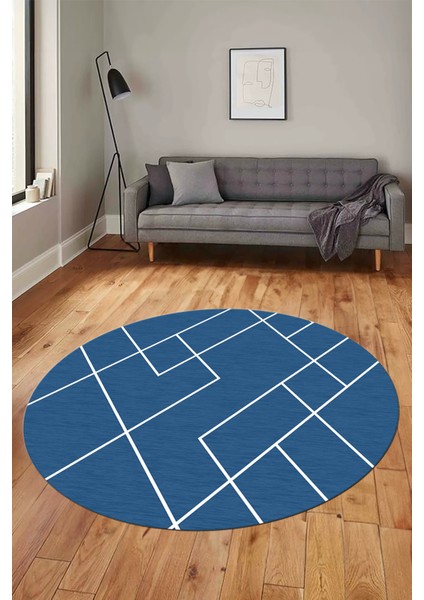 Baskılı Kaymaz Yıkanabilir Çizgili Modern Yuvarlak Mutfak Halısı Salon Halısı Y-Modern-58-Mavi indirimleri