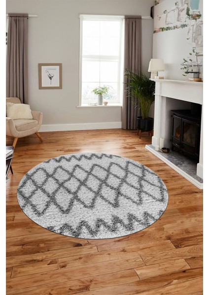 Modern Kilim Desen Dijital Kaymaz Yıkanabilir Yuvarlak Mutfak Salon Halısı Y-Modern-92-Gri modelleri
