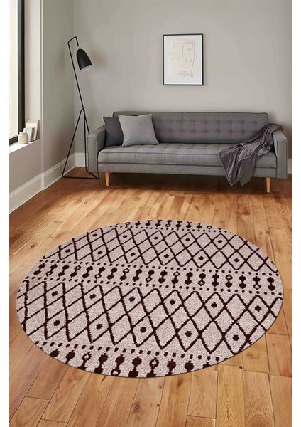3D Kilim Desen Özel Tasarım Kaymaz Yıkanabilir Yuvarlak Mutfak Salon Halısı Y-Modern-84-Bordo