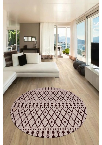 3D Kilim Desen Özel Tasarım Kaymaz Yıkanabilir Yuvarlak Mutfak Salon Halısı Y-Modern-84-Bordo