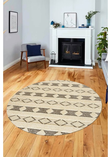 Baskılı Kaymaz Yıkanabilir Kilim Desen Yuvarlak Mutfak Halısı Salon Halısı Y-Modern-64-Kahve fiyatları
