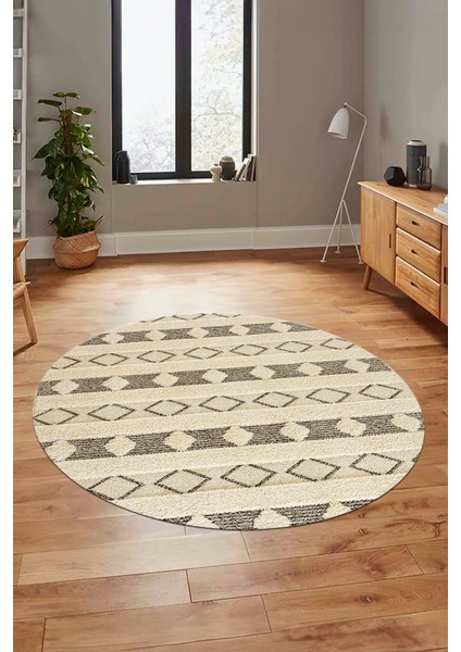 Baskılı Kaymaz Yıkanabilir Kilim Desen Yuvarlak Mutfak Halısı Salon Halısı Y-Modern-64-Kahve modelleri