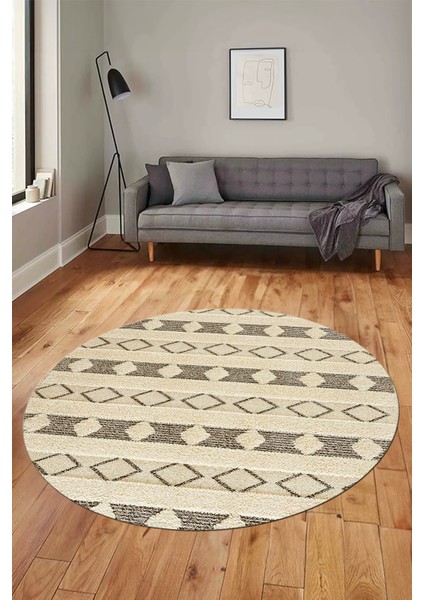 Baskılı Kaymaz Yıkanabilir Kilim Desen Yuvarlak Mutfak Halısı Salon Halısı Y-Modern-64-Kahve fırsatları