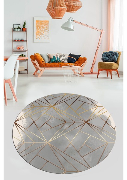 3D Baskılı Kaymaz Yıkanabilir Sade Desen Yuvarlak Mutfak Salon Halısı Y-Modern-44-Gold fiyatları