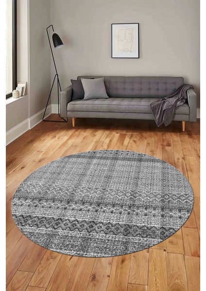 Baskılı Kaymaz Yıkanabilir Şık Kilim Desen Yuvarlak Mutfak Halısı Salon Halısı Y-Modern-70-Gri fırsatları