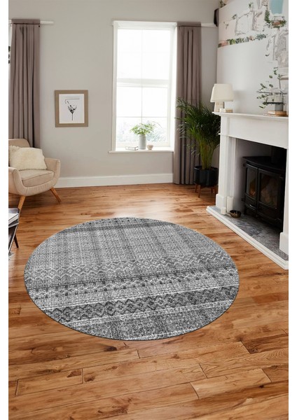 Baskılı Kaymaz Yıkanabilir Şık Kilim Desen Yuvarlak Mutfak Halısı Salon Halısı Y-Modern-70-Gri indirimleri