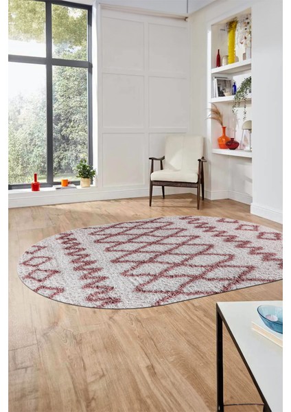 Modern Kilim Desen Dijital Kaymaz Yıkanabilir Oval Yolluk Mutfak Salon Halısı O-Modern-92-Pembe fiyatları