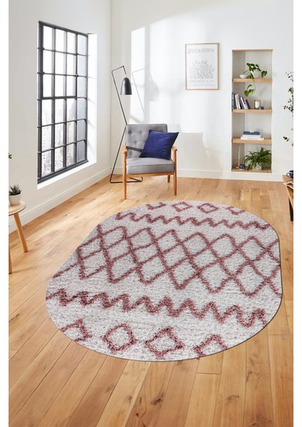 Modern Kilim Desen Dijital Kaymaz Yıkanabilir Oval Yolluk Mutfak Salon Halısı O-Modern-92-Pembe modelleri