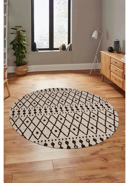 3D Kilim Desen Özel Tasarım Kaymaz Yıkanabilir Yuvarlak Mutfak Salon Halısı Y-Modern-84-Kahve