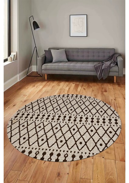 3D Kilim Desen Özel Tasarım Kaymaz Yıkanabilir Yuvarlak Mutfak Salon Halısı Y-Modern-84-Kahve