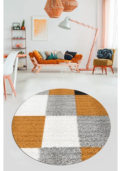 3D Baskılı Kaymaz Yıkanabilir Yuvarlak Mutfak Halısı Salon Halısı Y-Modern-53-Kahve