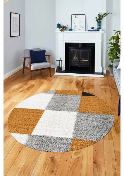 3D Baskılı Kaymaz Yıkanabilir Yuvarlak Mutfak Halısı Salon Halısı Y-Modern-53-Kahve modelleri