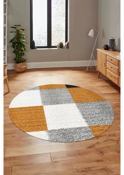 3D Baskılı Kaymaz Yıkanabilir Yuvarlak Mutfak Halısı Salon Halısı Y-Modern-53-Kahve fırsatları