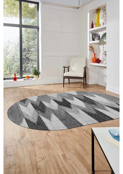 Renkli Desen Baskılı Kaymaz Taban Yıkanabilir Modern Oval Yolluk Salon Halısı O-MODERN-104-GRİ fiyatları
