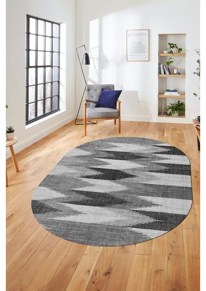 Renkli Desen Baskılı Kaymaz Taban Yıkanabilir Modern Oval Yolluk Salon Halısı O-MODERN-104-GRİ modelleri