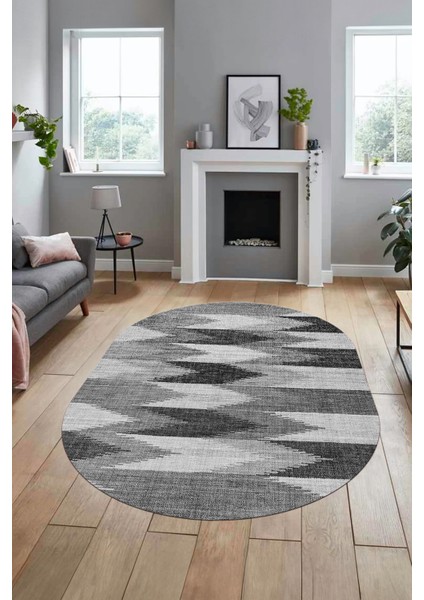 Renkli Desen Baskılı Kaymaz Taban Yıkanabilir Modern Oval Yolluk Salon Halısı O-MODERN-104-GRİ indirimleri