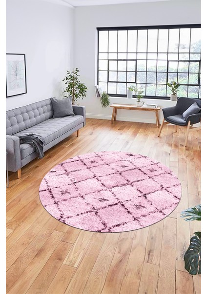 Baskılı Kaymaz Yıkanabilir Kilim Desen Yuvarlak Mutfak Halısı Salon Halısı Y-Modern-57-Pembe fiyatları