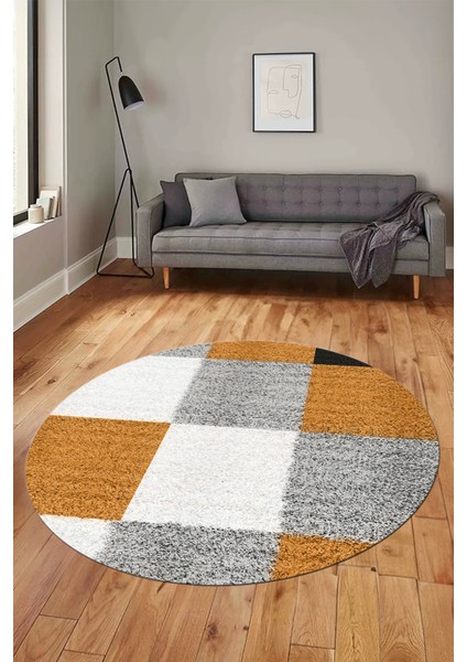 3D Baskılı Kaymaz Yıkanabilir Yuvarlak Mutfak Halısı Salon Halısı Y-Modern-53-Kahve indirimleri