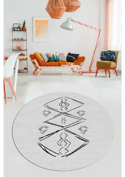 Baskılı Kaymaz Yıkanabilir Şık Modern Yuvarlak Mutfak Halısı Salon Halısı Y-Modern-59-Gri