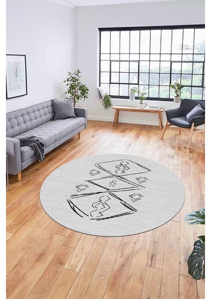 Baskılı Kaymaz Yıkanabilir Şık Modern Yuvarlak Mutfak Halısı Salon Halısı Y-Modern-59-Gri fiyatları