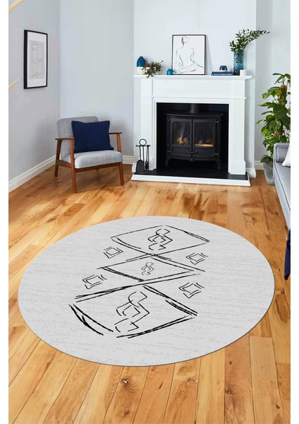Baskılı Kaymaz Yıkanabilir Şık Modern Yuvarlak Mutfak Halısı Salon Halısı Y-Modern-59-Gri modelleri