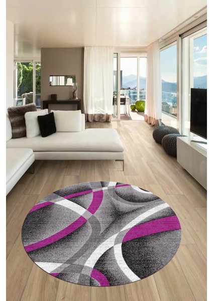 3D Baskılı Kaymaz Taban Yıkanabilir Modern Yuvarlak Mutfak Salon Halısı Y-Modern-97-Mor fırsatları