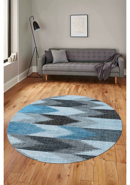 Renkli Desen Baskılı Kaymaz Taban Yıkanabilir Modern Yuvarlak Salon Halısı Y-MODERN-104-MAVİ fiyatları