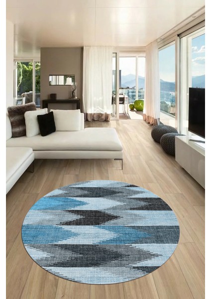 Renkli Desen Baskılı Kaymaz Taban Yıkanabilir Modern Yuvarlak Salon Halısı Y-MODERN-104-MAVİ fırsatları