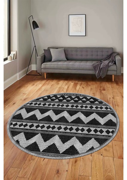 Kilim Desen Baskılı Kaymaz Taban Yıkanabilir Modern Yuvarlak Salon Halısı Y-MODERN-105-ANTRASİT fiyatları