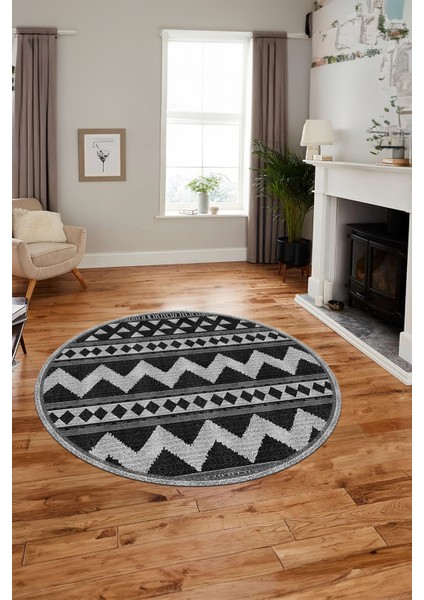 Kilim Desen Baskılı Kaymaz Taban Yıkanabilir Modern Yuvarlak Salon Halısı Y-MODERN-105-ANTRASİT modelleri