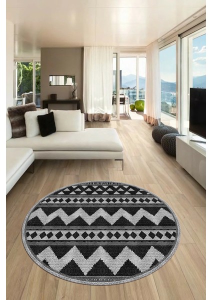 Kilim Desen Baskılı Kaymaz Taban Yıkanabilir Modern Yuvarlak Salon Halısı Y-MODERN-105-ANTRASİT fırsatları