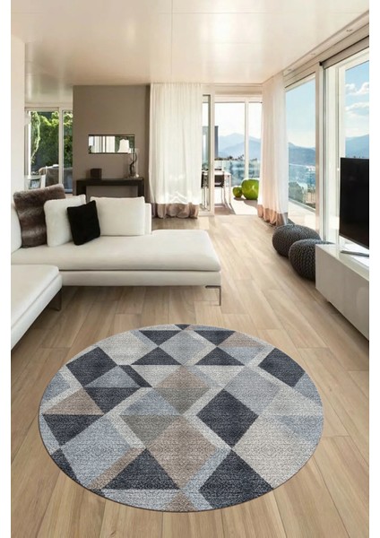 Baklava Desen Baskılı Kaymaz Taban Yıkanabilir Modern Yuvarlak Salon Halısı Y-MODERN-103-RENKLİ fırsatları