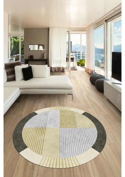 Baskılı Kaymaz Taban Yıkanabilir Modern Şık Yuvarlak Mutfak Salon Halısı Y-MODERN-107-KREM modelleri